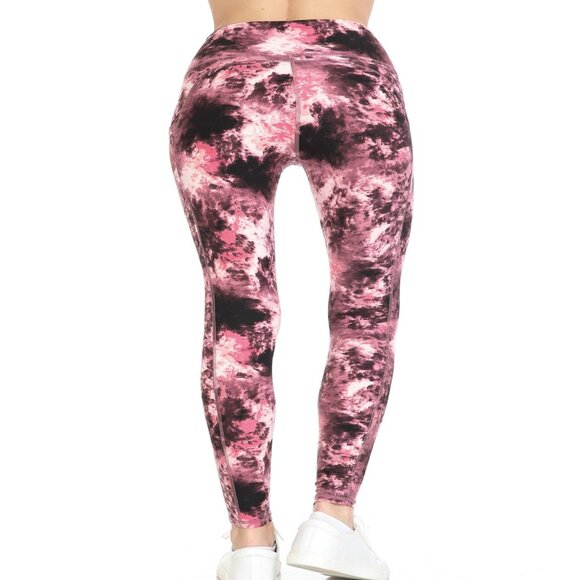 Women's Premium Detail Active Full-Length Leggings w/Pockets Pink Tie Dye S-XL - Picture 4 of 5